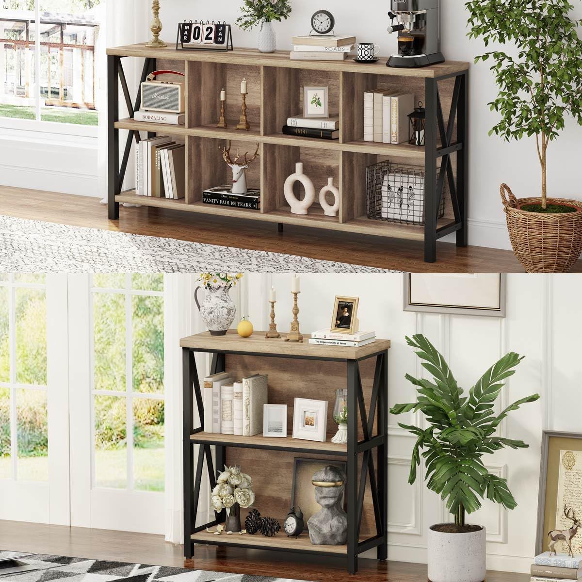 FATORRI 8 Cube Storage Organizer Bookshelf and Small Bookcase for Home Office(Rustic Oak)