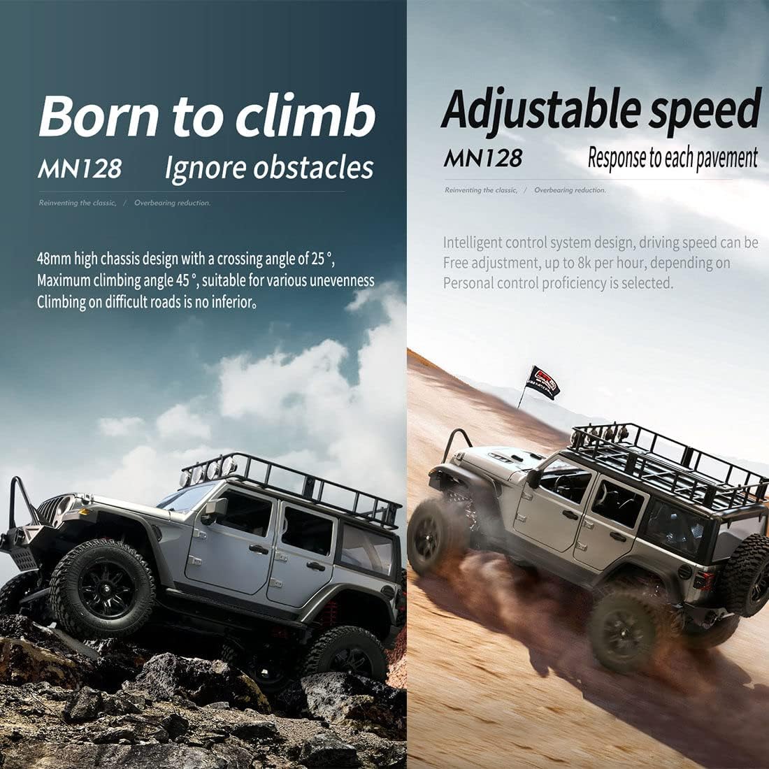 MN-128 RC Cars Jeep 1/12 RC Crawler 2.4G RC Jeep RC Rock Crawler RC Truck 4x4 RC Car Vehicle Model (RTR Version/Grey)