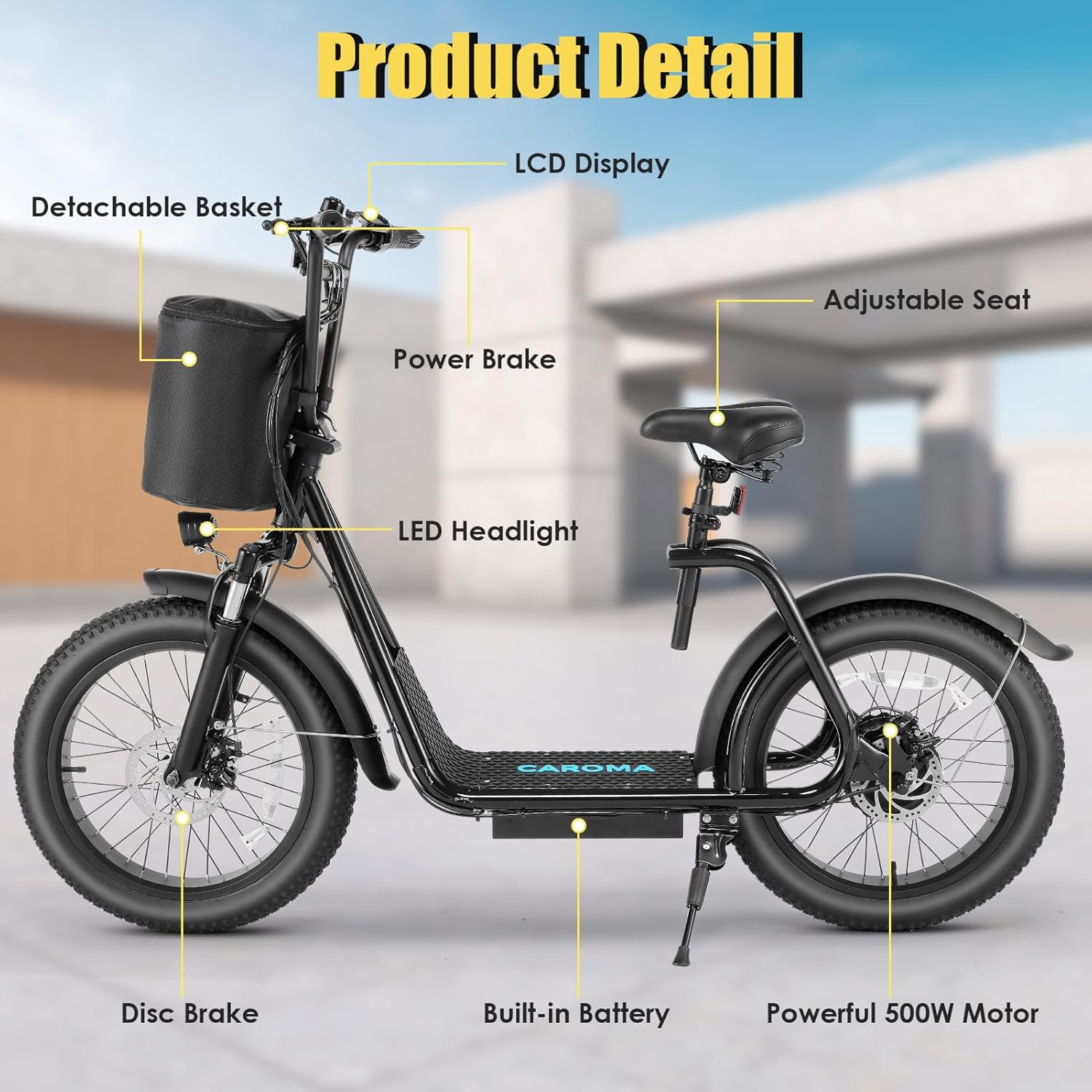 Caroma Peak 819W Electric Scooters Adults, Electric Scooter with Basket, 20