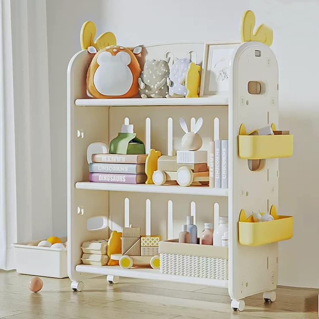 GIZNXBA Bookshelf for Kids, Toy Storage Organizer with Bookcase, 3 Tier Floor Standing Bookcase, Open Books Storage Display Organizer for Playroom, Bedroom, Nursery, School (Color : /Yellow)