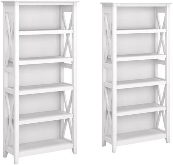 Home Square 5 Shelf Wood Bookcase Set in Pure White Oak (Set 0f 2)