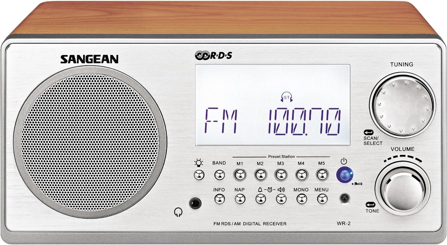 Sangean WR-2 AM / FM-RBDS Wooden Cabinet Digital Tuning Radio (Walnut)