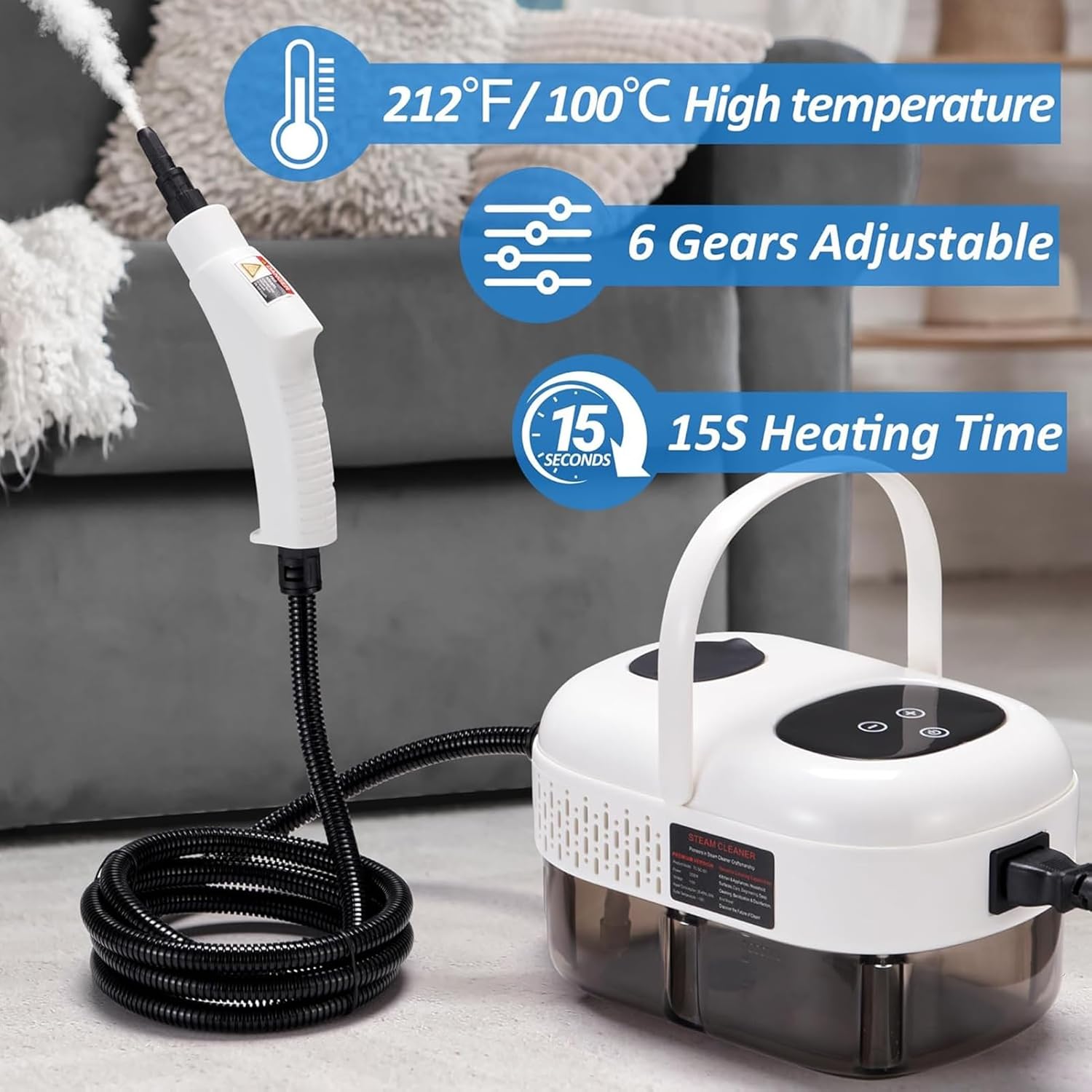 2500W High-temperature Multi-functional Steam Cleaner, 15-Second Quick Heating, 6-Speed Adjustable Handheld High-temperature High-pressure Cleaner.