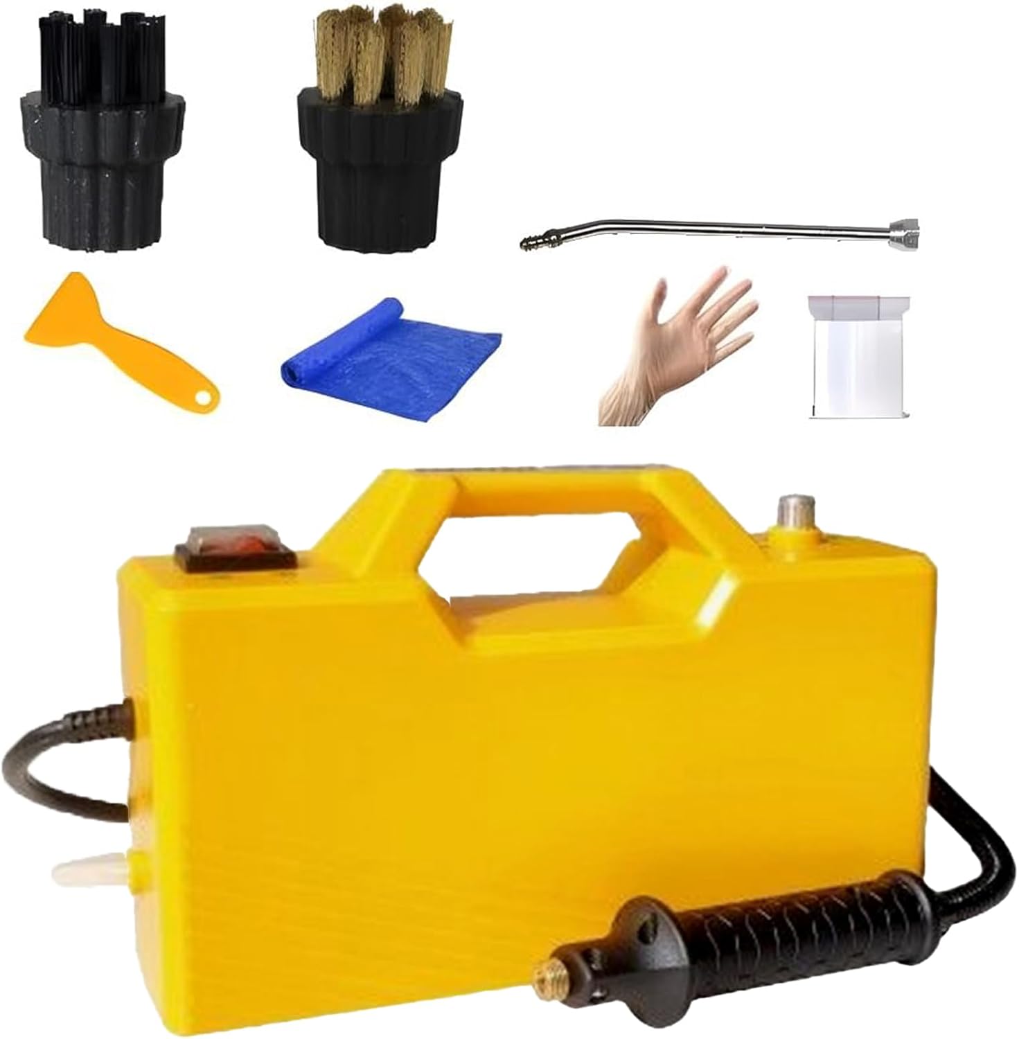 RENJJPBO High Pressure Steam Cleaner, 3800W Self Priming Steam Cleaning Machine, 6000ML Portable Handheld Steamer with 2 Brushes and an Extension Elbow, 9.5 Bar Steam Pressure (Yellow)