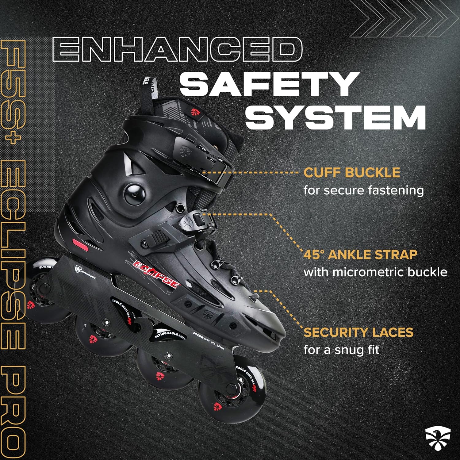 Flying Eagle Skates | F5S+ Eclipse Pro - Men & Women Inline Skates - Black, 36