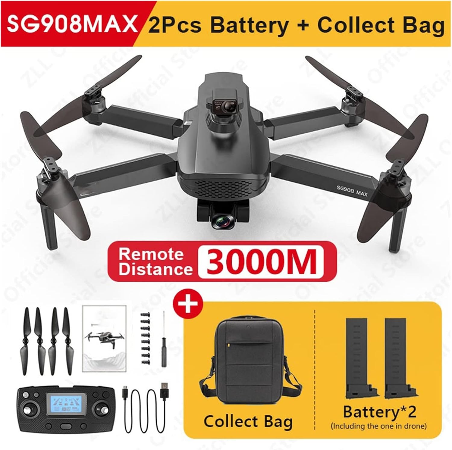 Drone Camera Drone Flight 3KM 4K HD RC Dron 3-Axis Gimbal Brushless Drones 5G WiFi GPS Professional Quadcopter One Key Take Off/Landing (Color : MAX-1B Size : 1) (Max 2b)