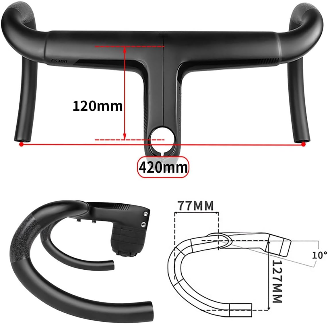 400/420/440mm Road Bikes Carbon Fiber Handlebars 28.6-31.8mm Drop Bars Stem Length 80/90/100/110/120mm Bent Handle Bar Reach 77MM Drop 127MM