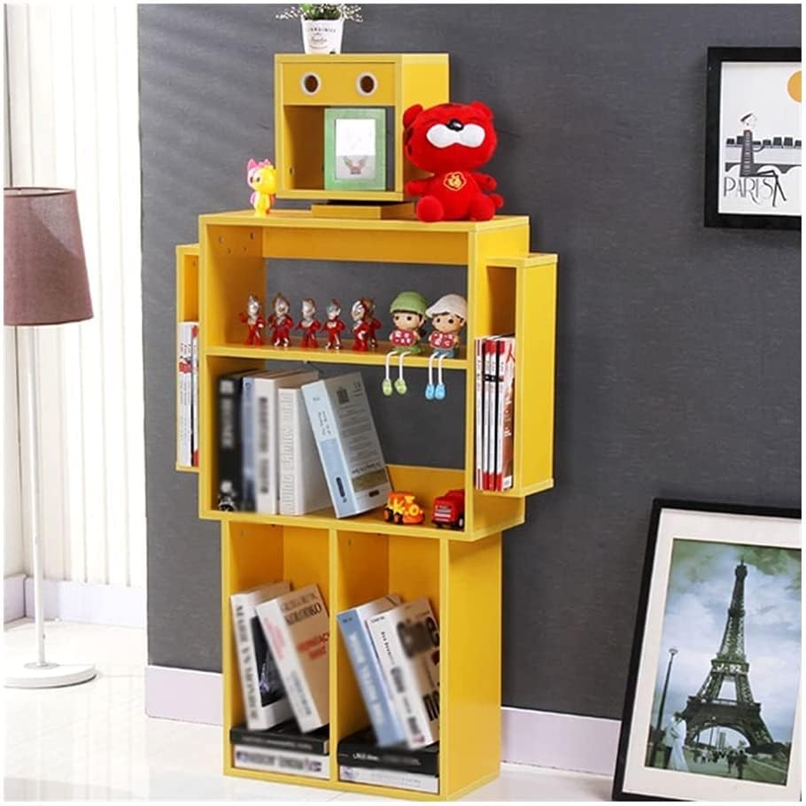 LSHAOBO Bookshelf Robot Shape Wooden Storage Display Cabinet, Children's Bookcase, Multifunctional Shelf for Home Office(Color:Yellow)