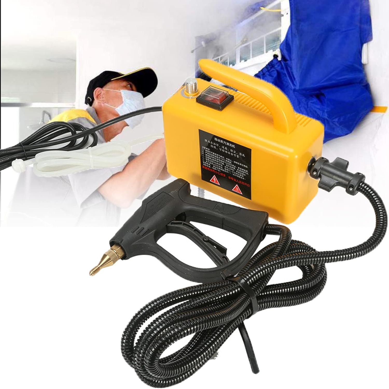 wzfdm Portable Steam Cleaner, Multifunction Handheld Steam Cleaner, for Furniture Car Household,Yellow-110v