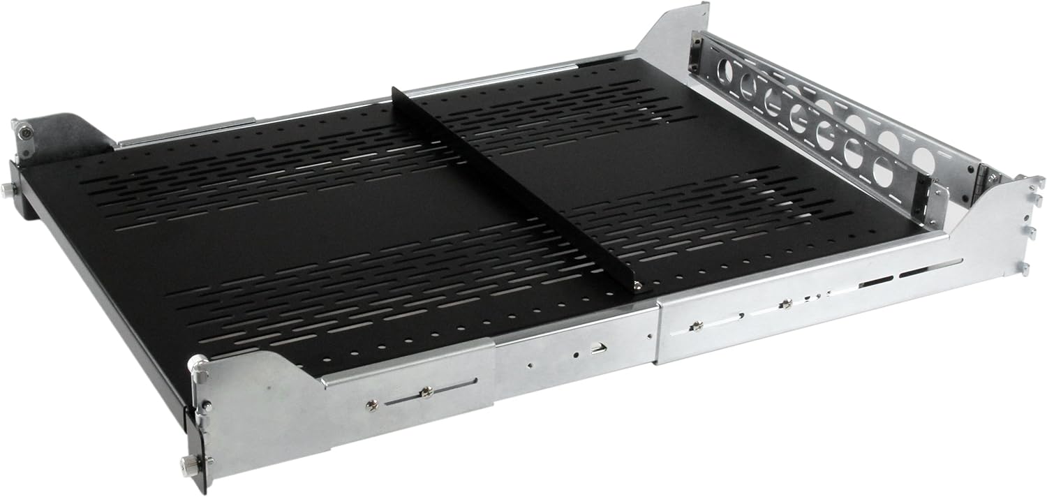 StarTech.com 2U Vented Sliding Rack Shelf w/ Cable Management Arm & Adjustable Mounting Depth - 110lbs / 50kg - 24in Deep