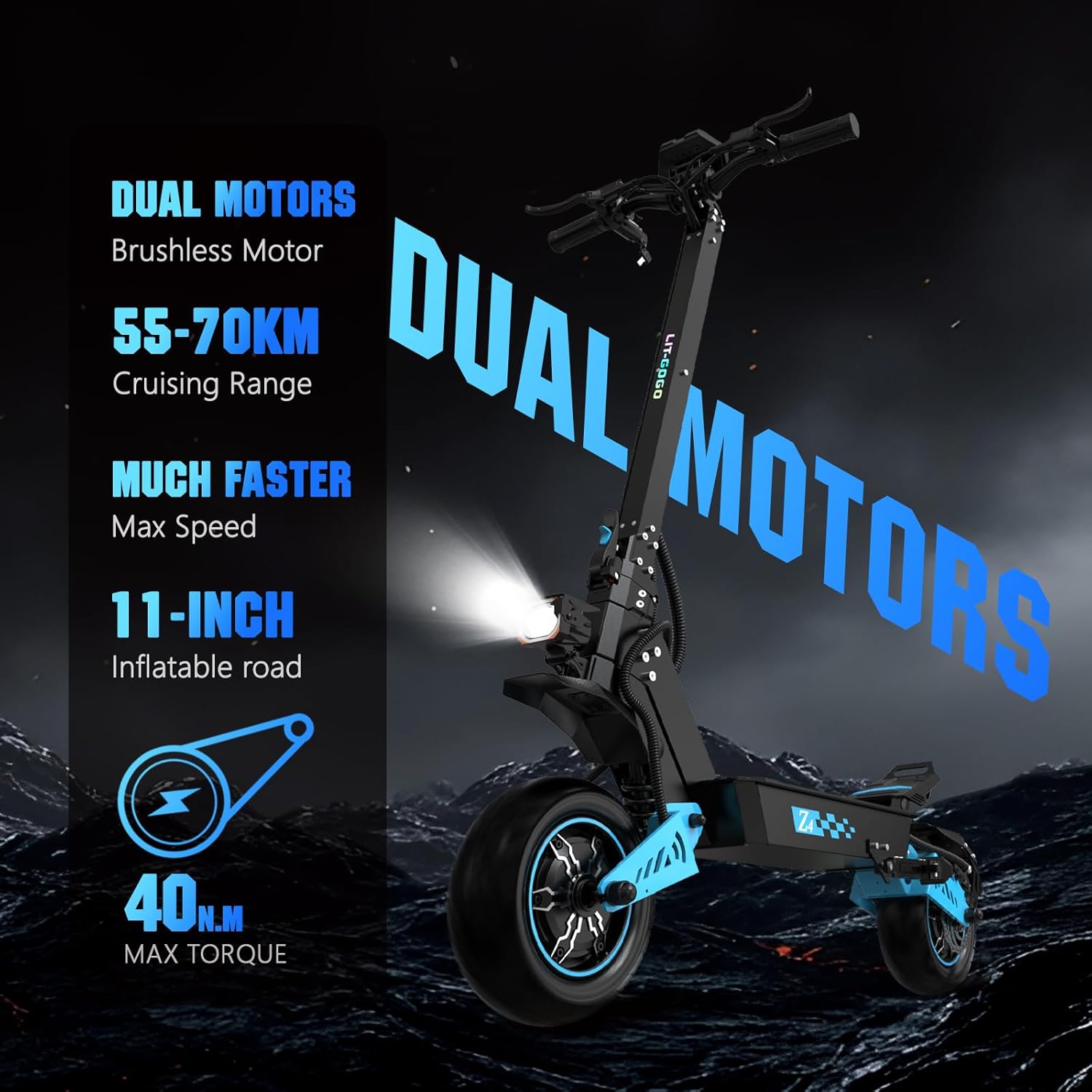 Z4 Aluminum Alloy Dual-Motor Electric Scooter | 48V2400W Power | 70km Range | 60km/h Speed | 11