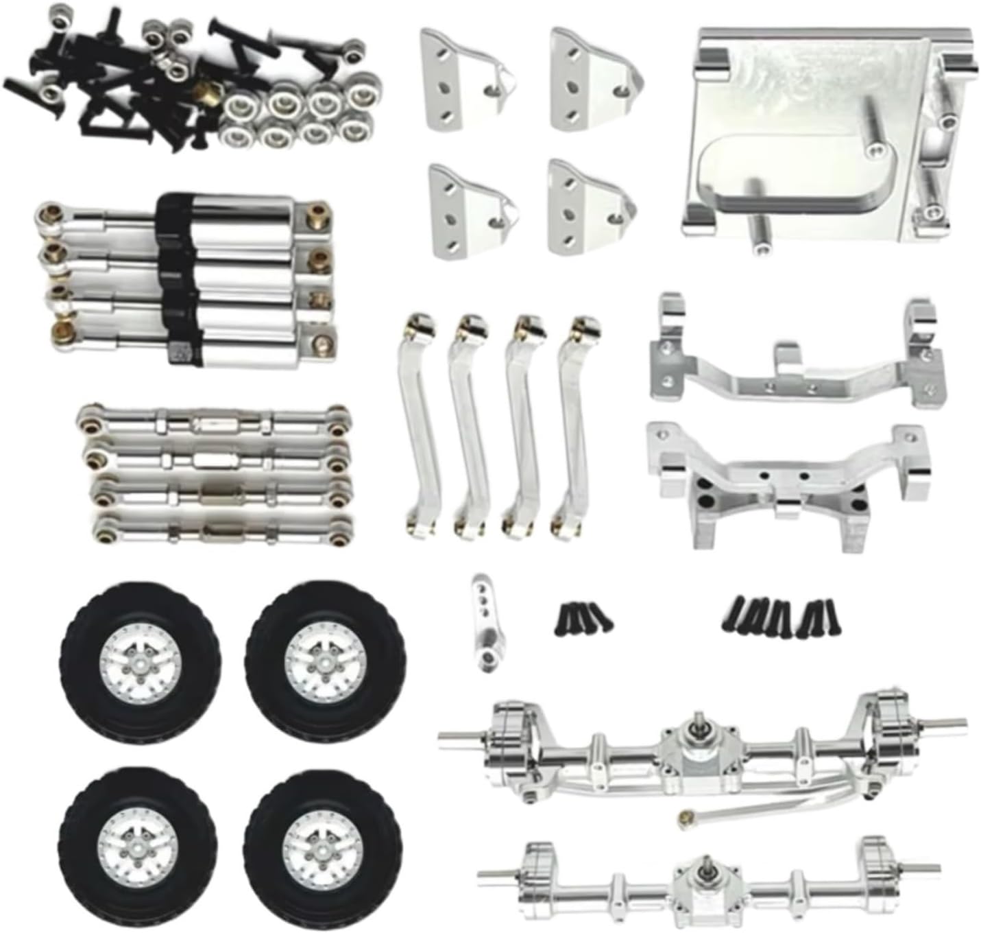 for MN82 1/12 Metal Front and Rear Portal Axle for Chassis Link Rod Pull Rod Mount Shock Absorber Tire Side Pedal RC Car Upgrade Parts RC Vehicles Parts(Silver)