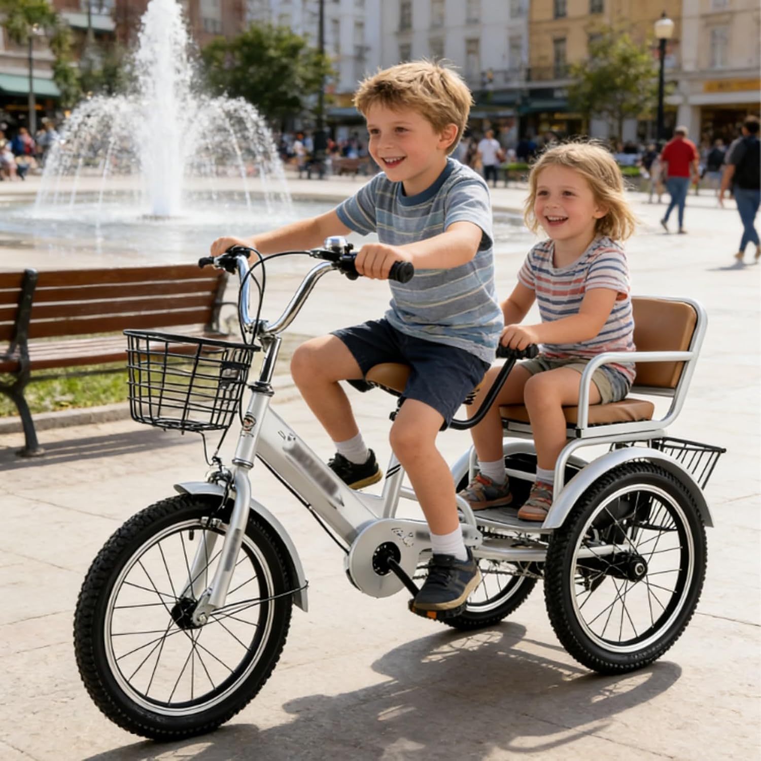 Dual-Brake Toddlers Kid Trike Bike, 14 16 18 Inch 3 Wheel Toddler Tricycle, Comfortable Toddler Ride On Toys Age 2-9, with Bell & Back Basket(Grey,14in/34cm)