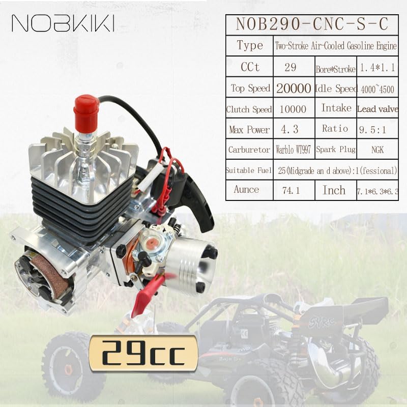 29cc Professional Competition Grade CNC Crankcase Intake 1/5 Scale 2-Stroke Gasoline RC Engine Compatible with Walbro 1191 Carburetor and NGK Spark Plug Fit for Baja HPI Losi Redcat Rovan