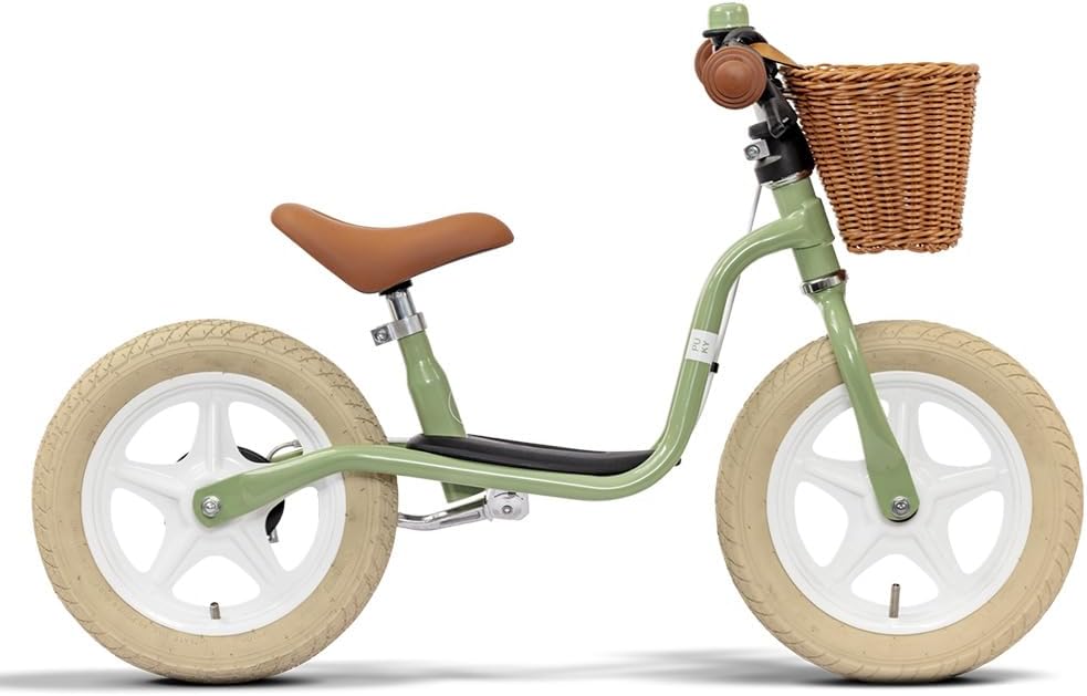 PUKY LR L Classic Retro Green, Balance Bike 2 1/2 Years, Children's Balance Bike with Brake, Ergonomic Seat, Safety Handlebar Grips & Handlebar Pads, Height-Adjustable Saddle and Handlebar