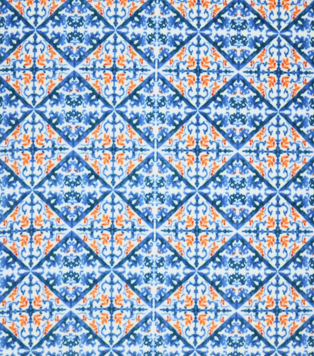Blue & Orange Diamond Tile Luxe Fleece Fabric
