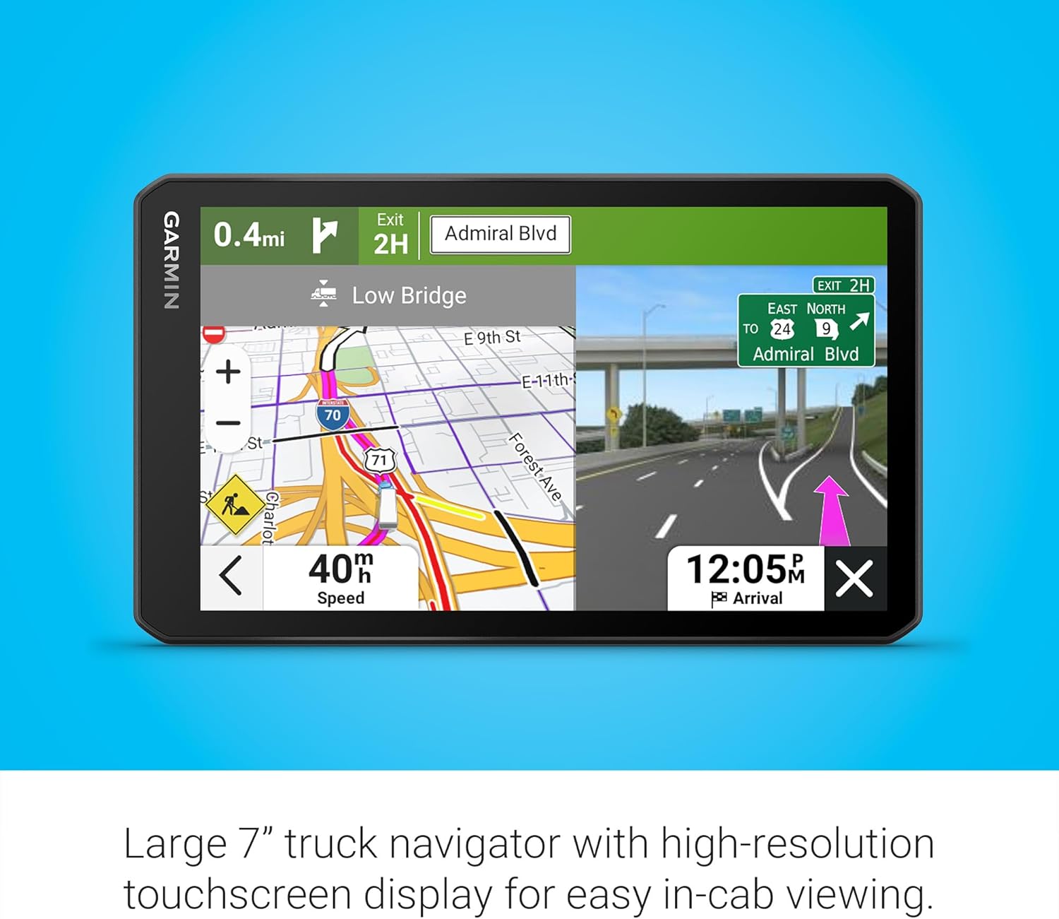 Garmin dezl OTR720, Large 7' GPS Navigator, Custom Truck Routing, Satellite Imagery, Wind Speed, Community-Shared Loading Docks & Parking Availability