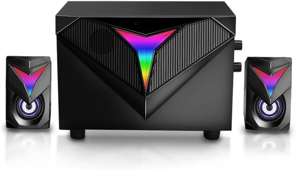 Gaming Speakers Aux 3.5mm Stereo Surround Music RGB 2.1 Heavy Bass Sound Bar for Computer PC Loudspeakers