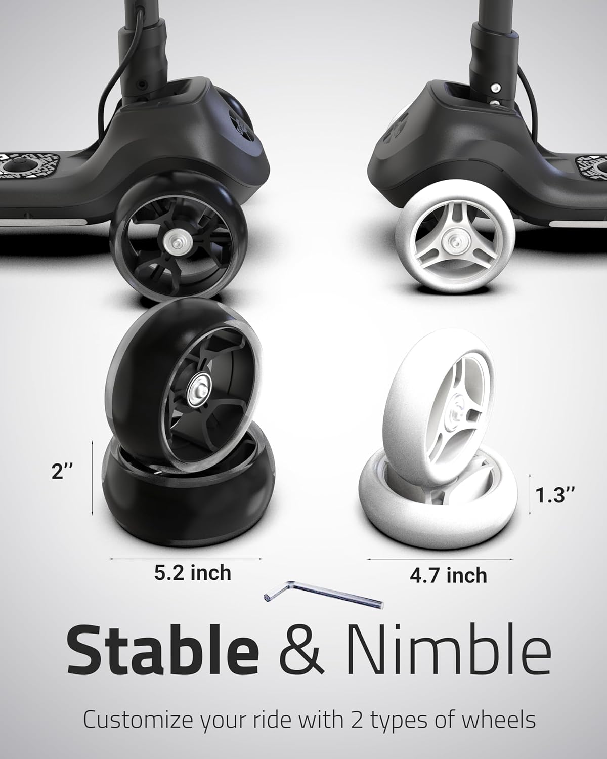 Elecorange T200/T500 Balance Electric Scooter for Kids Age 4-9, 2 Types Front Wheels, Electric Horn, Full Body Lights Up, Wide Deck, 5Mph Safe Speed, 70min Riding, Foldable Kick Scooter Boys & Girl