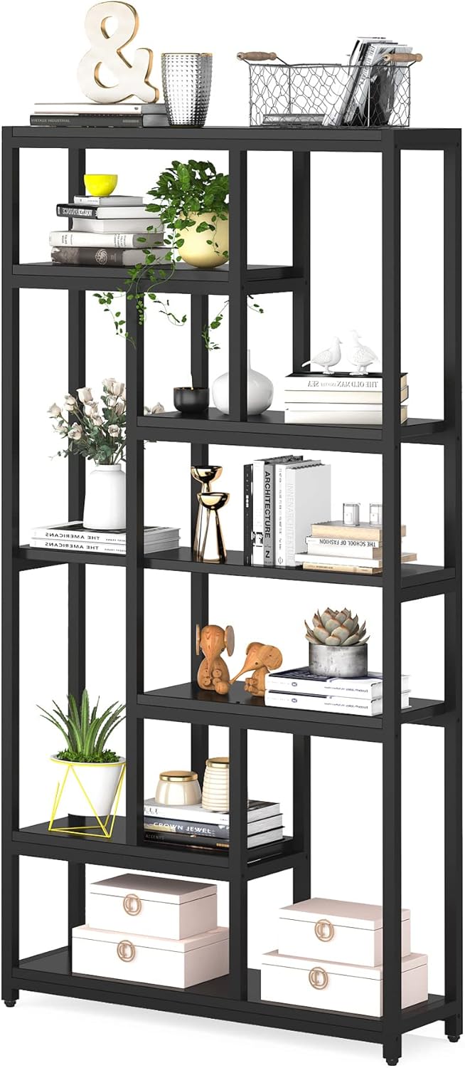 LITTLE TREE 78.7” Tall Bookshelf Industrial Bookcase for Living Room Home Office,Black