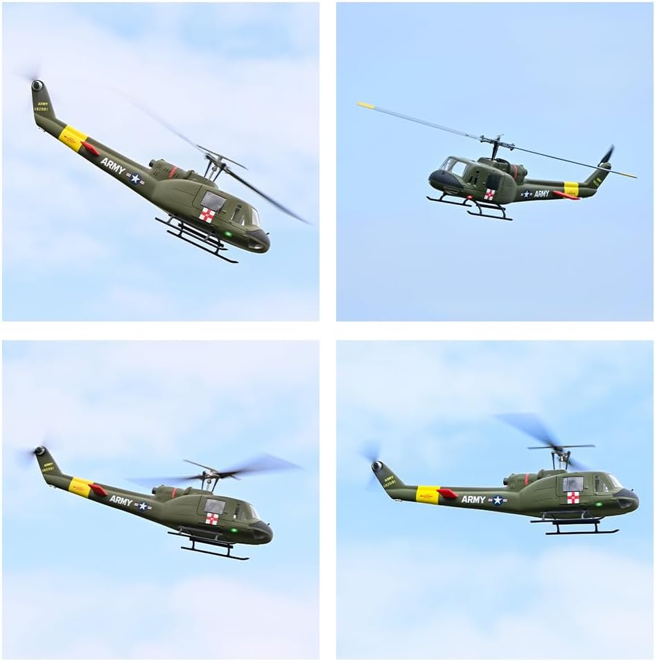 FLYWING UH1 RC Scale Helicopter with ACE Flight Control LED Light Two Blade GPS Metal Rotor 450 6ch RC Helicopters Iroquois 450L UH1 V4 Huey Helicopters RTF-Helicopter (Green)