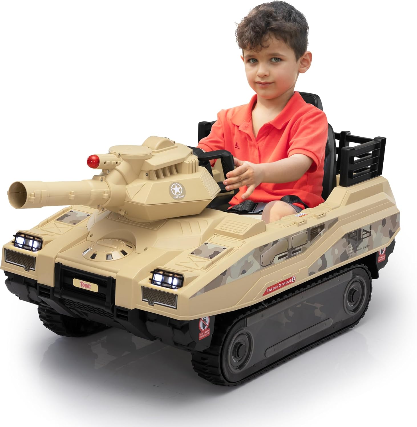TOBBI 24V Electric Kids Ride on Toys, Battery Powered Tank Car for Toddlers to Drive with Remote Control/8 Missiles/360°Spin/Rubber Tracks/Music, Off-Road Vehicles for Boy&Girl Aged 3-8 Years