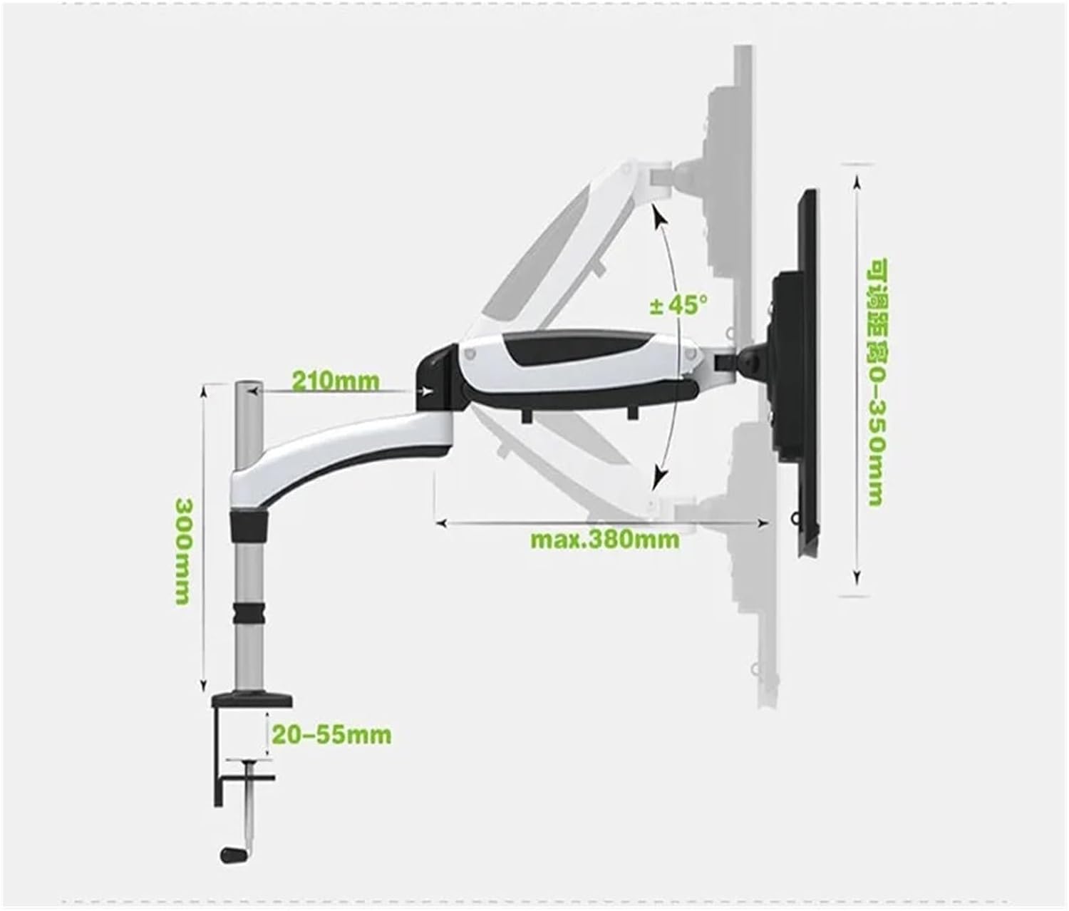 GM112C Gas Spring Full Motion Desktop Clamping TV Stand Flexible 15-27 Inch LCD LED Monitor Stand Arm Load 0-8 kg