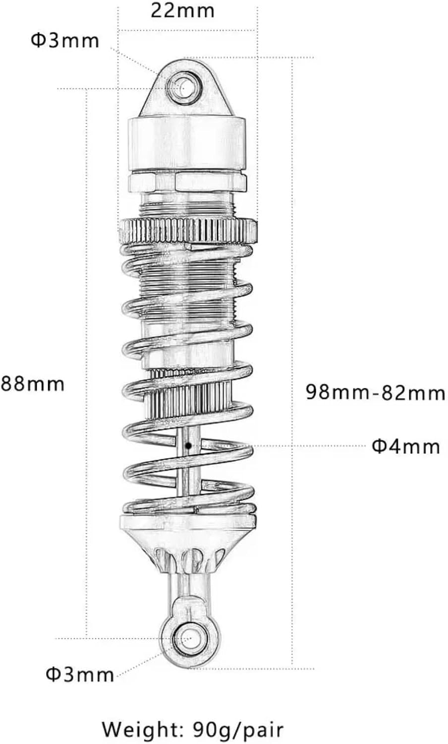 For Summit For Traxxas For Revo 3.3 For E-Revo 2.0 XO-1 5460 4pcs 1/10 Metal 4mm Shafts Shocks Absorber RC Car Parts Replacement And Use RC Car Shock Absorber(Blue-Gold)