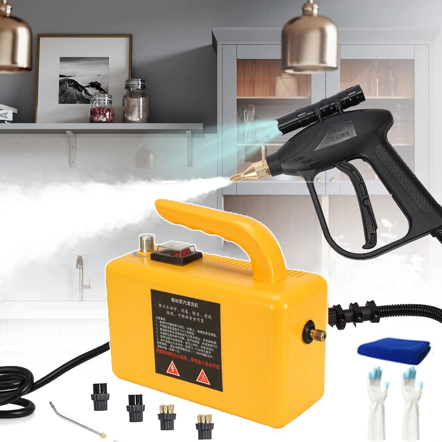 ZWEBY 2600w High Pressure Steam Cleaner,3.5bar Portable Steam Cleaning Machine-Wet&Dry Adjustable/2 Brushes/2 Copper Brushes,Household Handheld Steam Cleaner for Kitchen Bathroom Furniture Car