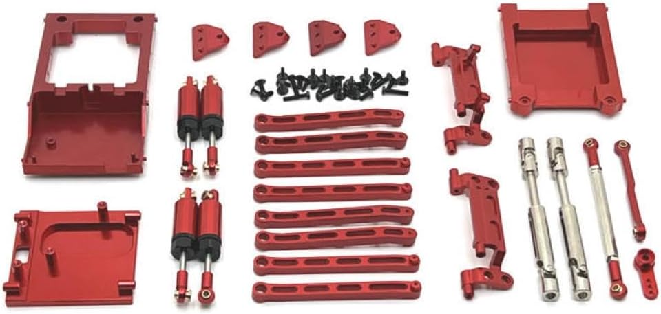 MN168 MN78 Link Rod Pull Rod Mount Oil Shock Absorber Drive Shaft Beam Upgrade Parts Compatible with 1 12 Scale RC Car Metal Chassis Accessories Compatible with Various Models(Red)