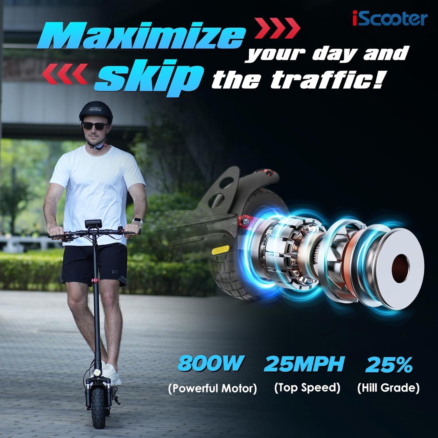 iScooter Electric Scooter, 800W Motor E-Scooter Up to 25/28 Miles Range, Top Speed 25/28 MPH,10