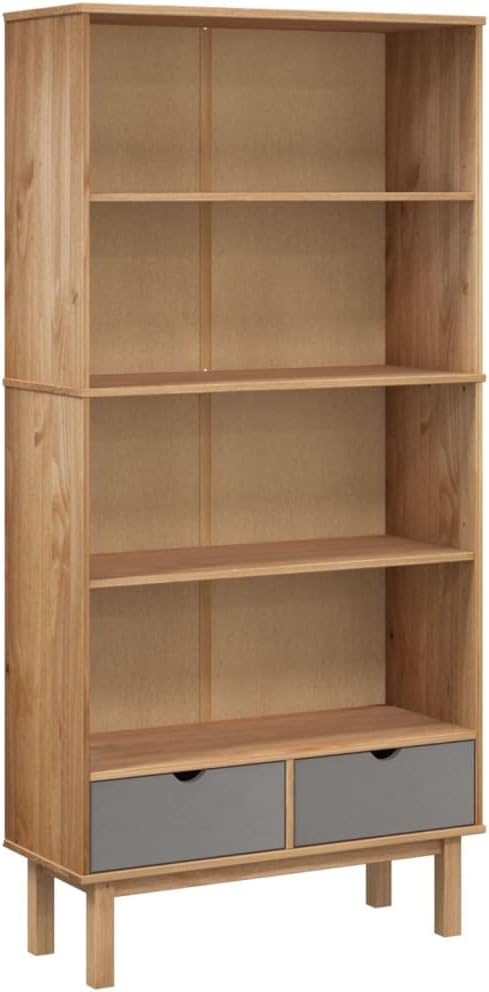VRAXO Bookcase OTTA with 2 Drawers Brown and Gray Solid Wood Pine,Bookcases & Standing Shelves-71.83lbs