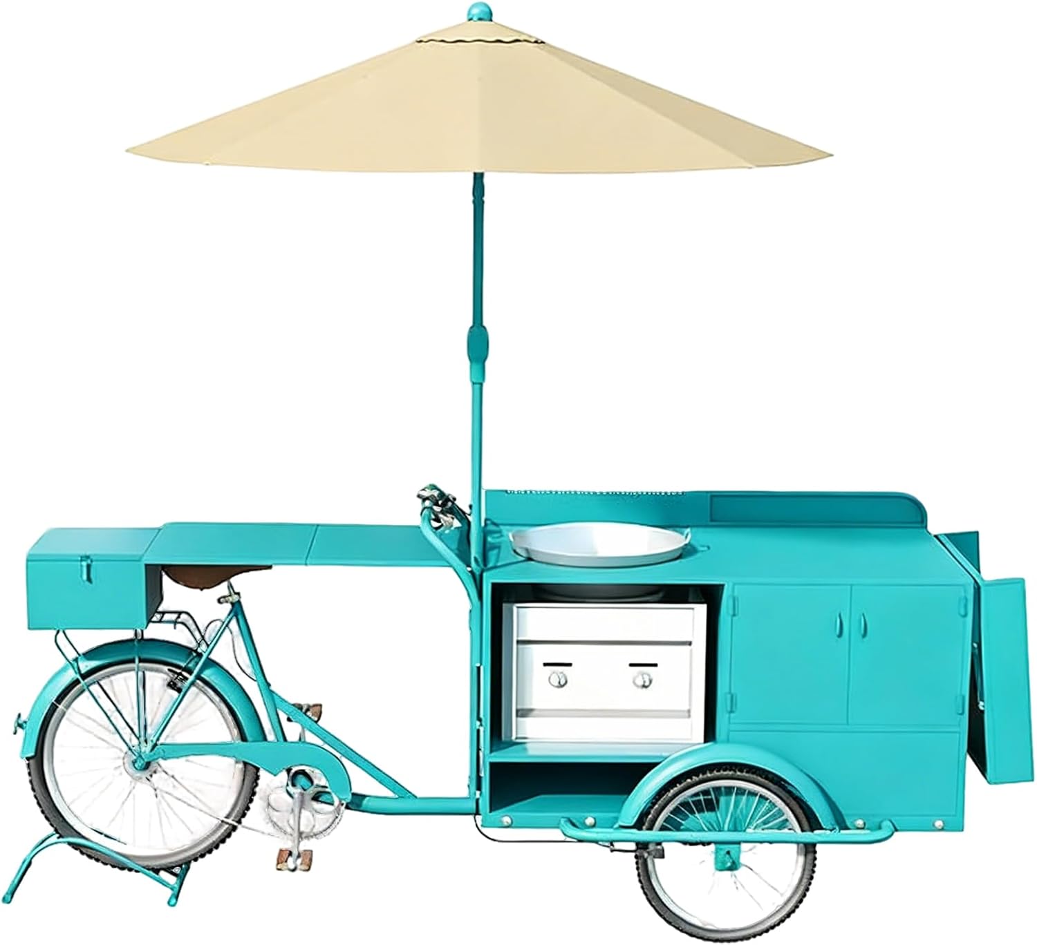 Mobile Food Vending Tricycle, Fast Food and Beverage Three-Wheeled Stall Vending Cart with Pedals Storage Space Parasol, Commercial Snack Street Stall Bike for Outdoor,E