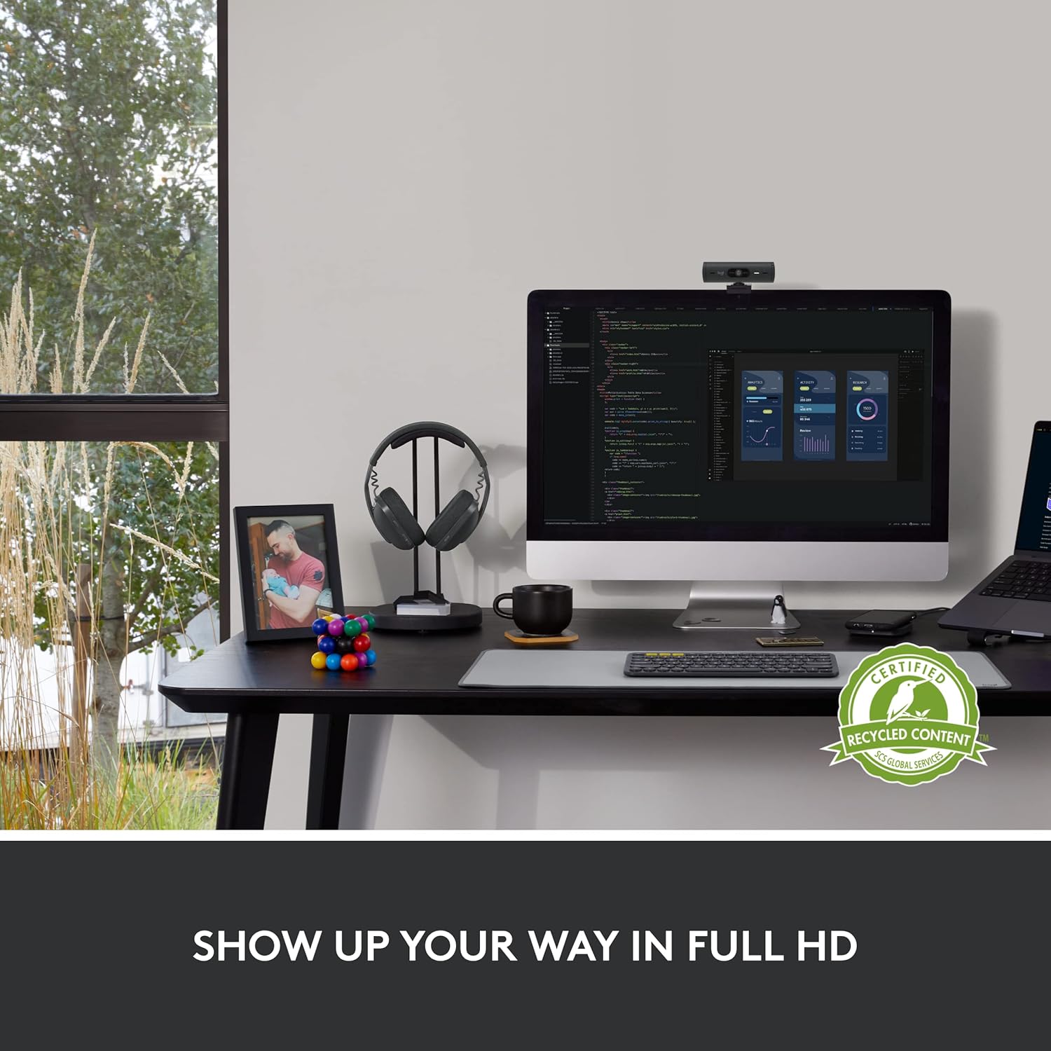 Logitech Brio 501 Full HD Webcam and Zone Vibe 100 Wireless Headphones with Noise-Canceling Mic, Works with Microsoft Teams, Google Meet, Zoom, Mac/PC - Black