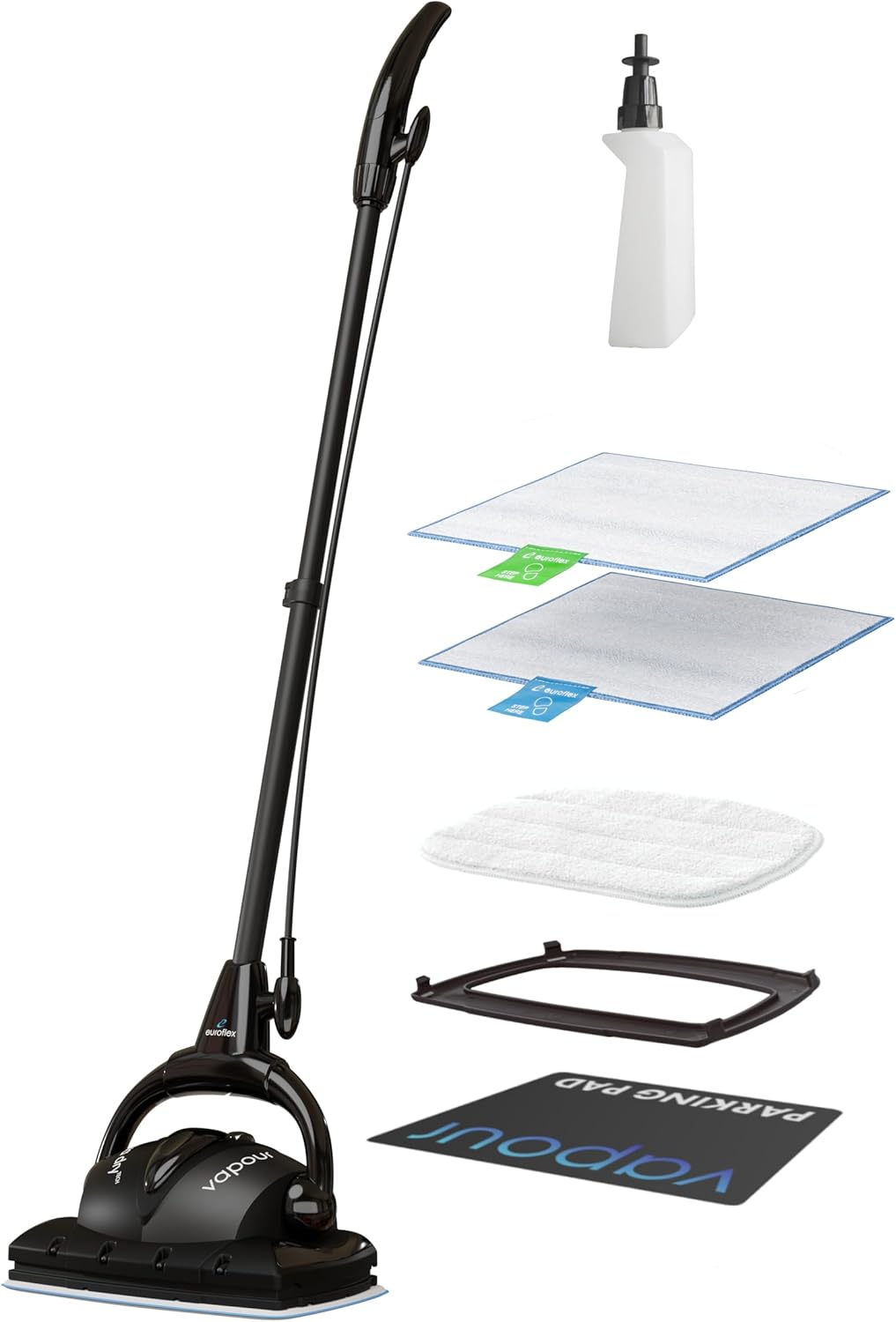 Euroflex Vapour Premium Steam Mop 9-Piece Set with Ultra Dry Steam; Consumer Reports Recommended; Commercial Grade 295°F & 50 PSI; Invented in Italy; Kills 99.9% Germs & Viruses; 5 Year Warranty