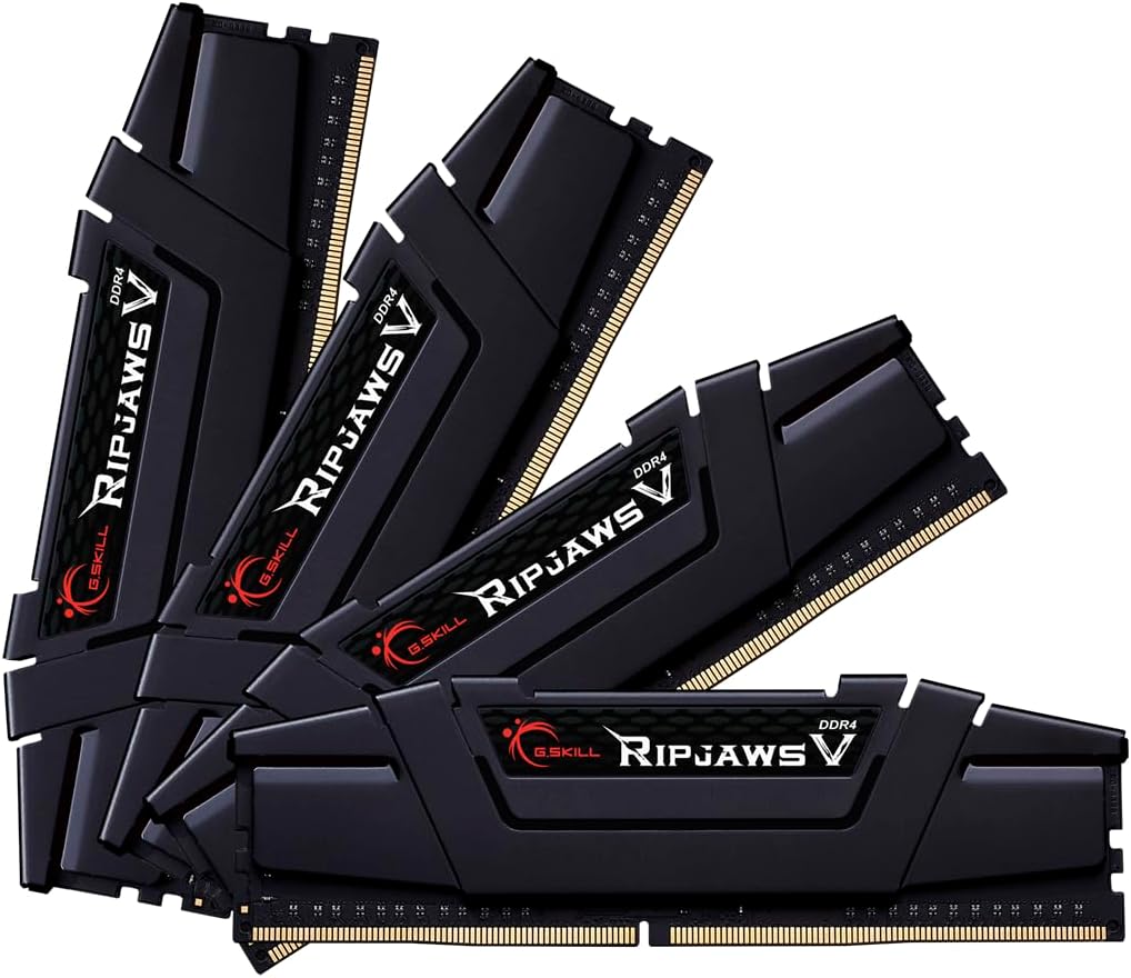 G.SKILL RipjawsV Series DDR4 RAM (XMP) 64GB (4x16GB) 3200MT/s CL16-18-18-38 1.35V Intel AMD Desktop Computer Memory U-DIMM - Black (F4-3200C16Q-64GVK)