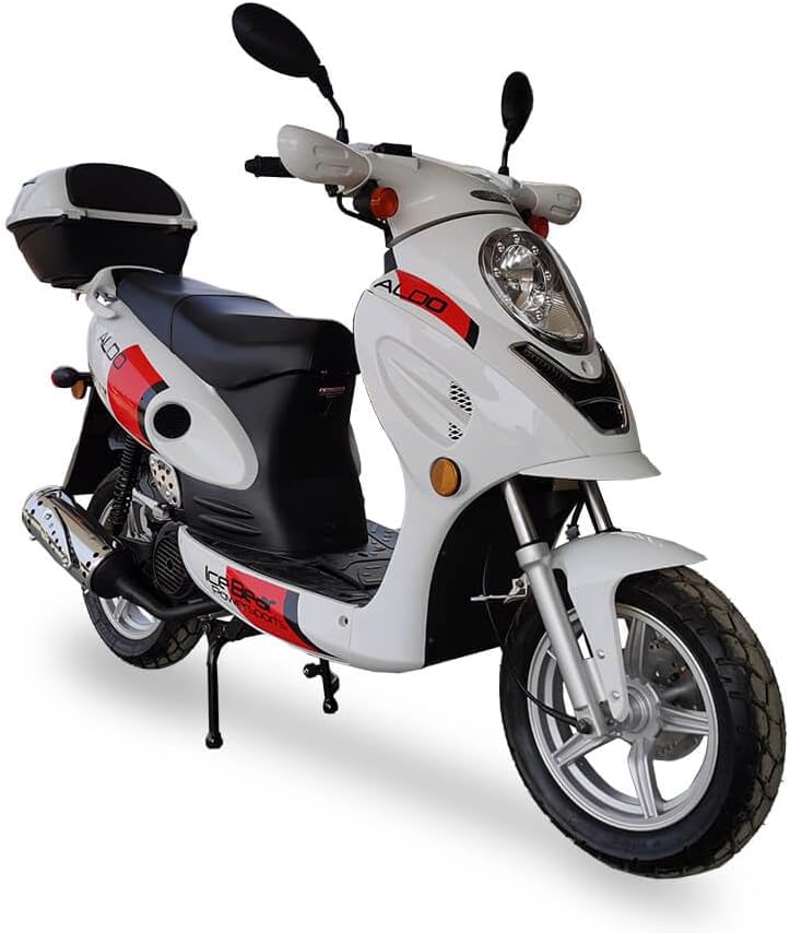 Ice Bear PMZ150-11 Gas Scooter with Storage Box, White and Red