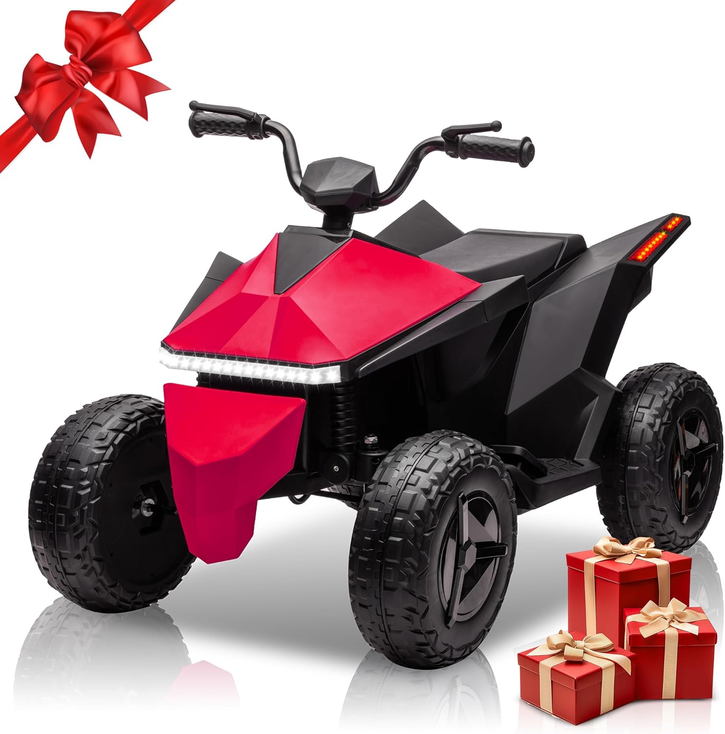 Kids ATV 4 Wheels, 24V Ride on Car with Remote Control, 3 Speeds Change Electric Toddler Car, Kids' Electric Vehicles 2 Seater, LED Headlights, Bluetooth Music, Red