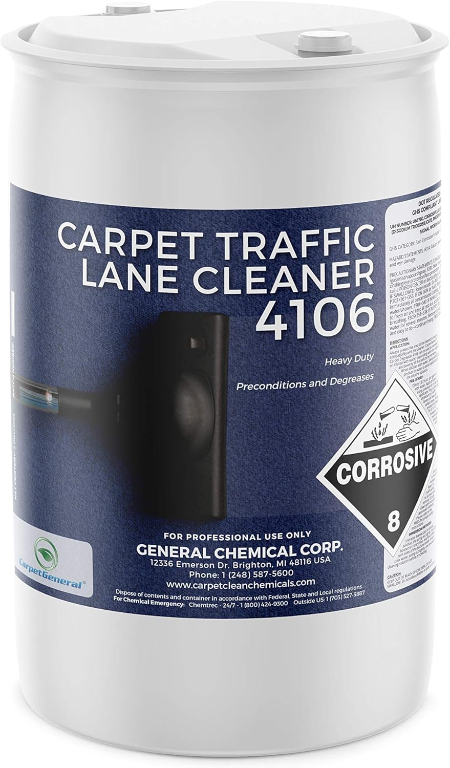 CarpetGeneral Carpet Traffic Lane Cleaner 4106 - Concentrated Carpet Pre Treatment Stain Remover - Incredible Stain Remover - Floor Covering Solution - Ideal for Industrial & Home Rug Cleaning- 55 Gal