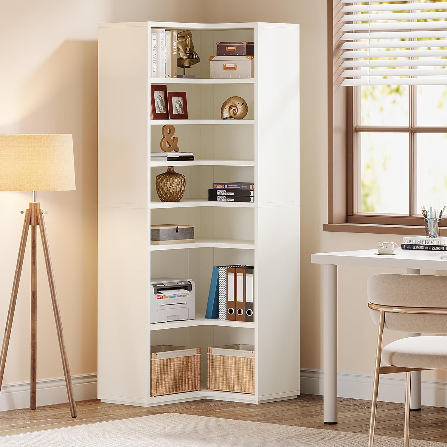 Tribesigns Corner Bookshelf, 9-Tier L-Shaped Bookcase, Large Corner Book Shelf with Open Shelves and Closed Back, Modern Wooden Display Shelf for Living Room, Home Office, Bedroom, Bathroom, White