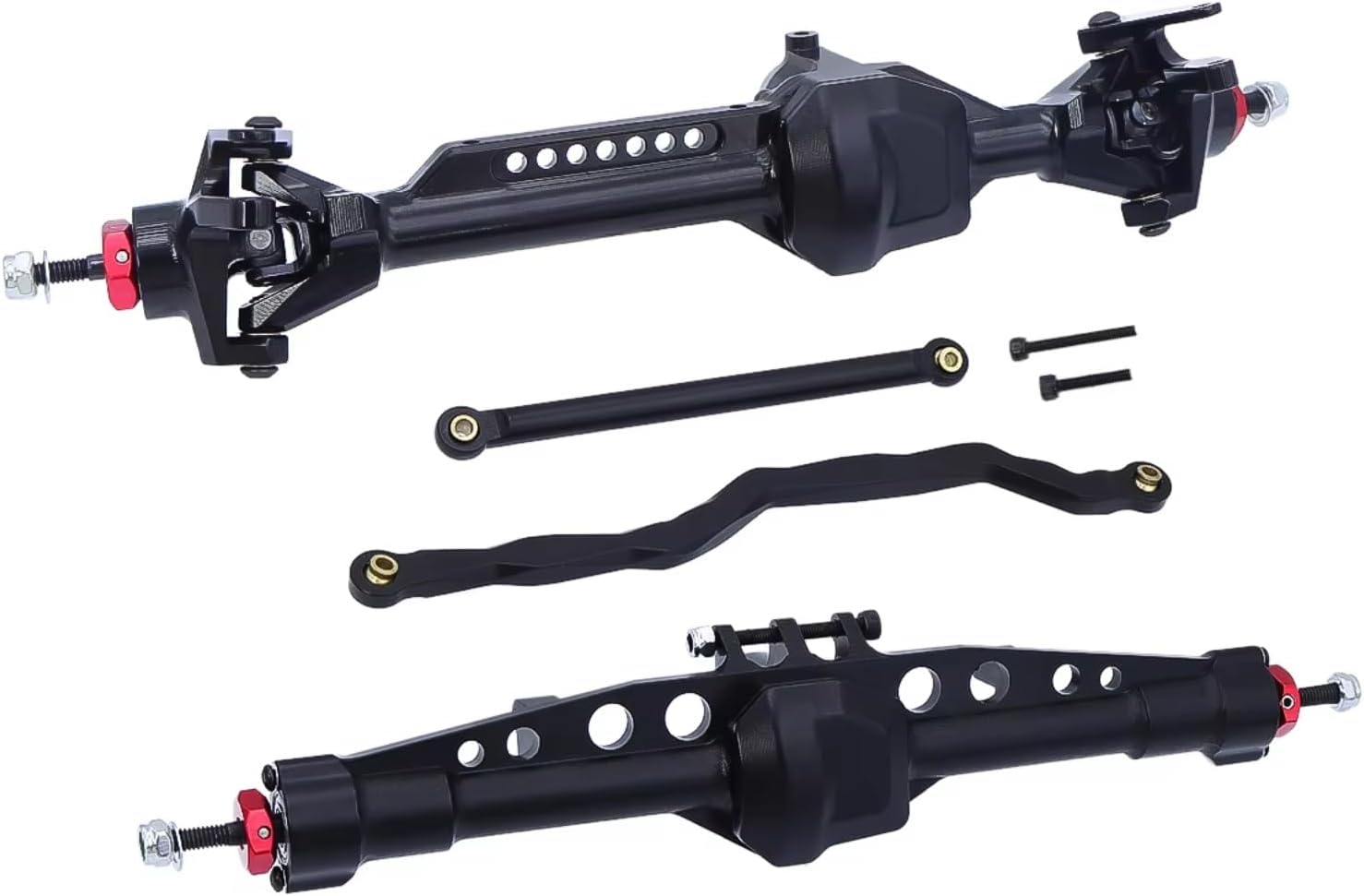 RC Axle Models for Axial for SCX10 Pro 1/10 Front Rear Straight Axles Set RC Crawler CNC Integrated Aluminum Complete Upgrade Parts(Black,1set)