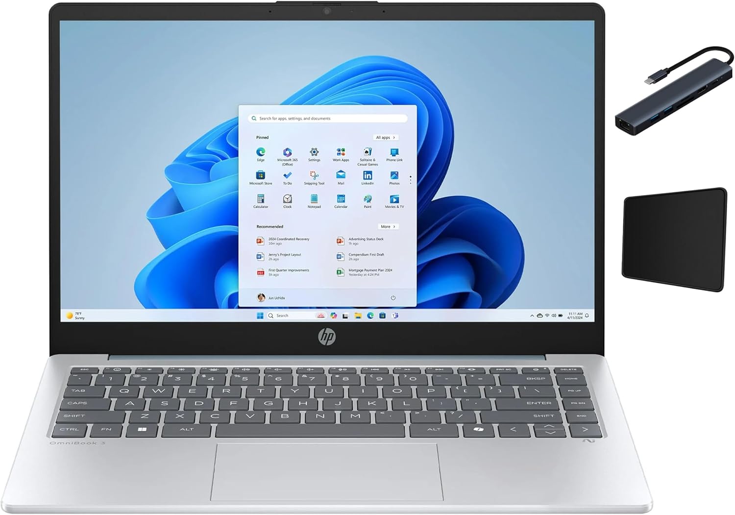 HP 14'' HD Business Laptop, AMD Athlon 7120, 4GB RAM, 512GB SSD, Long Battery Life, Moonlight Blue, 12-Month Microsoft 365 Included, Win11 Home in S Mode, with TGY Accessories