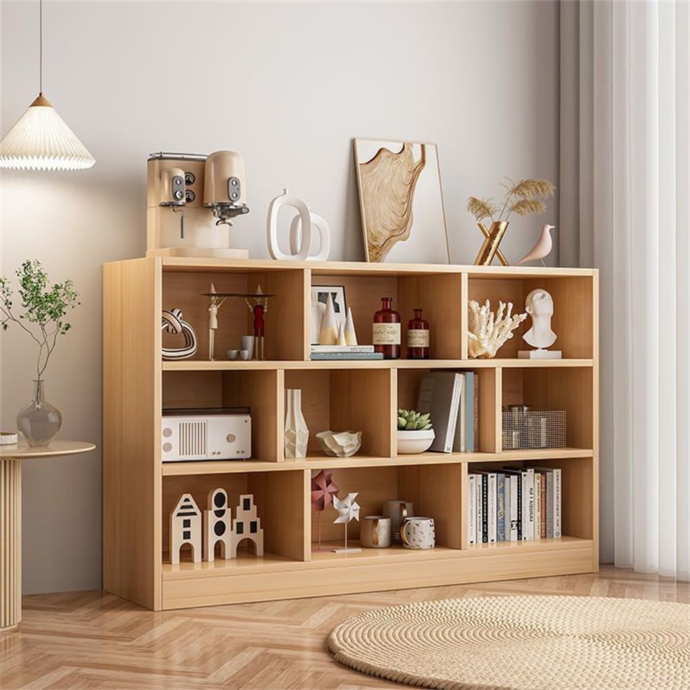 KWOKING Standard Closed Back Bookshelf Engineered Wood Scandinavian Bookcase Lattice Cabinet Multi-grid Wooden Color Locker Bookshelf Free Combination Storage Locker Natural 55.1