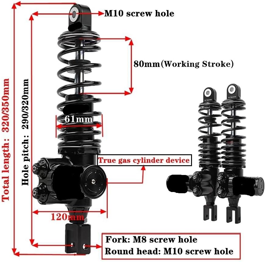 Bike Rear Shock 290mm 320mm Motorcycle Rear Shock Absorber for Dirt Bike Scooter for NIU Preload Side Pressure Damping Adjust
