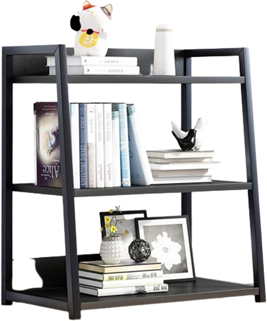 HB1 Multi -Tier Open Ladder Shelf Bookshelf Steel and Wood Display Stand Simple Large Capacity and Stable Standing Bookcase for Home and Office