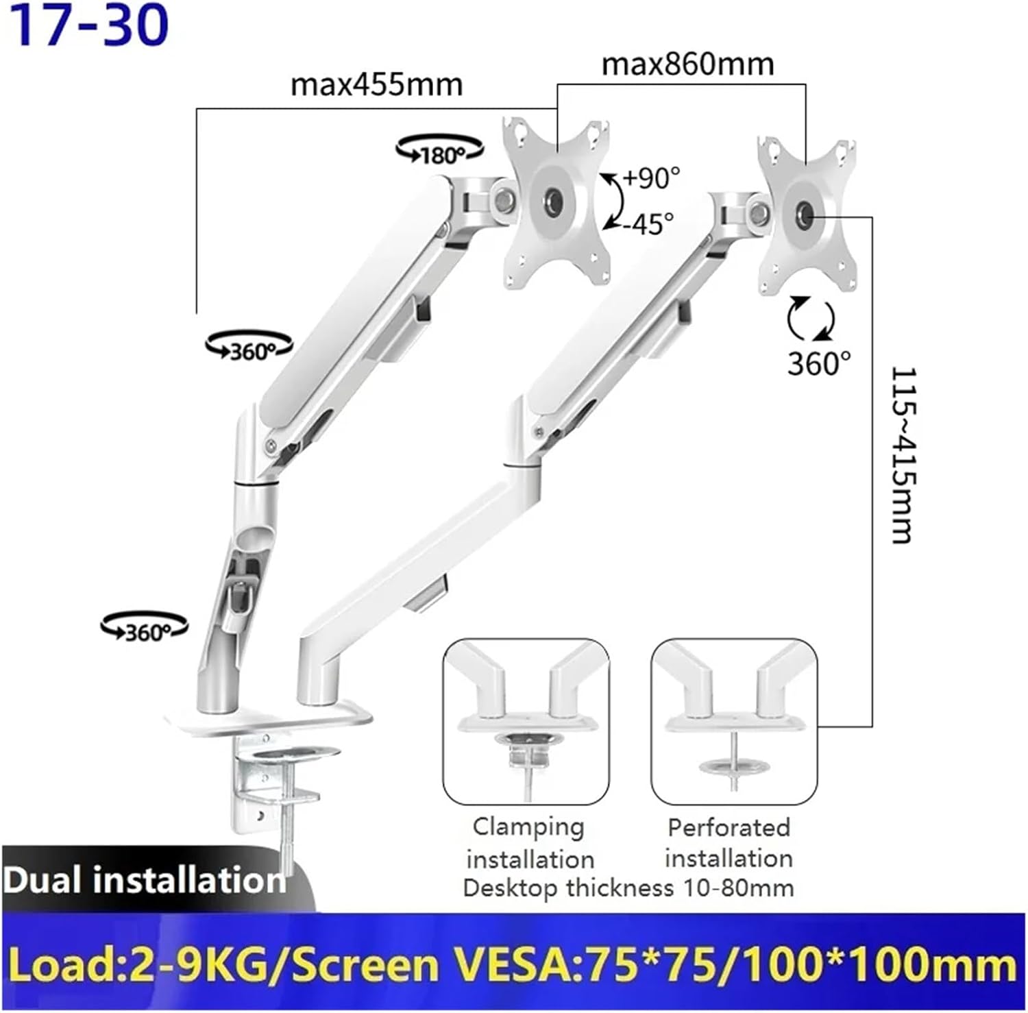 17-30 inch dual monitor stand gas spring M22G/B/W(M22W)