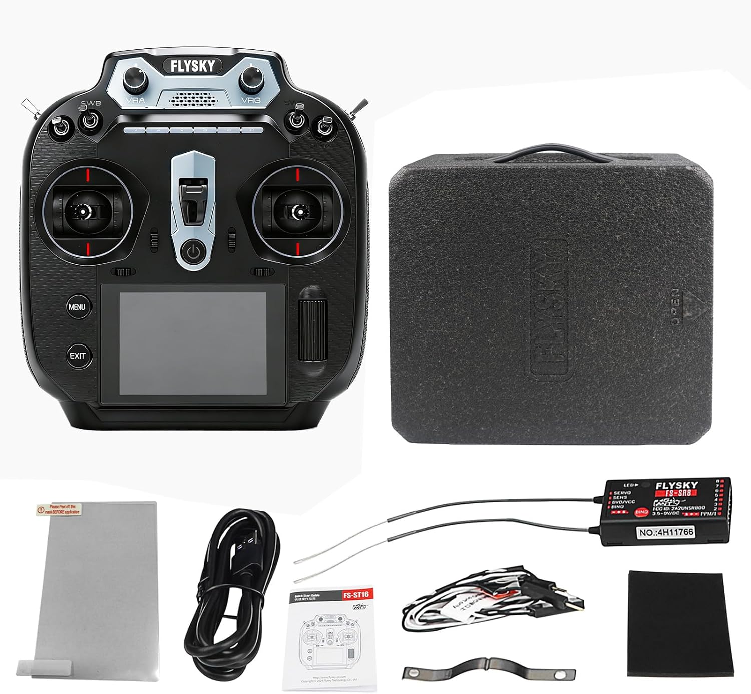 2.4GHz 16CH Radio Transmitter with Receiver, 3.5 Inch IPS Screen Remote Controller for RC Car Boat Airplane, Left Hand Throttle