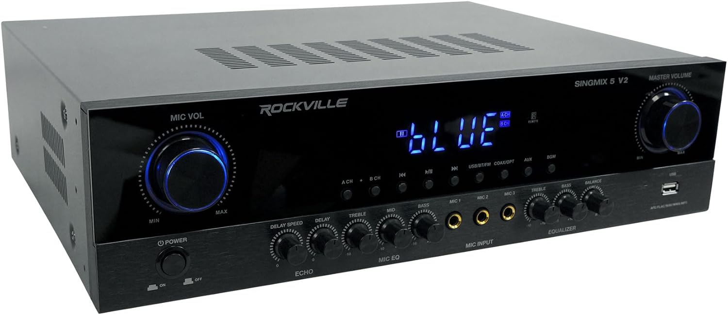 Rockville SINGMIX 5 V2 2000w Bluetooth Pro/Karaoke/Home Amplifier Mixer Receiver