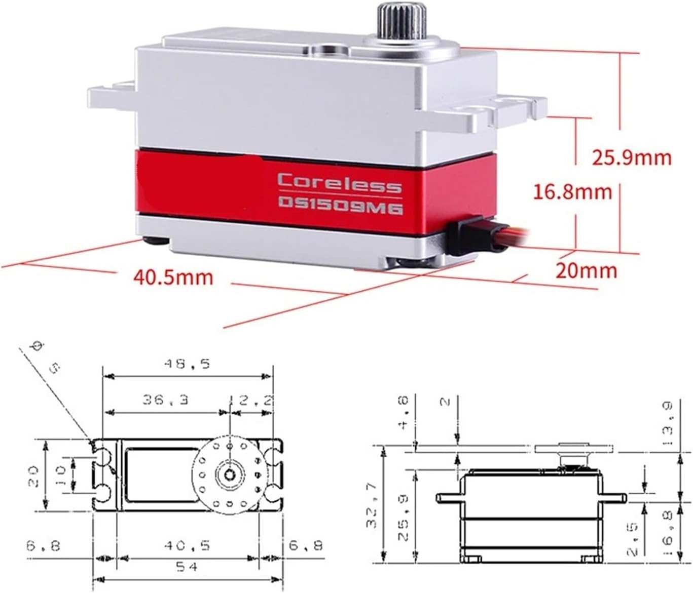 DS1509/2509/3509MG 12.8/25/35KG Metal Gear Coreless Digital Servo(DS3509MG)