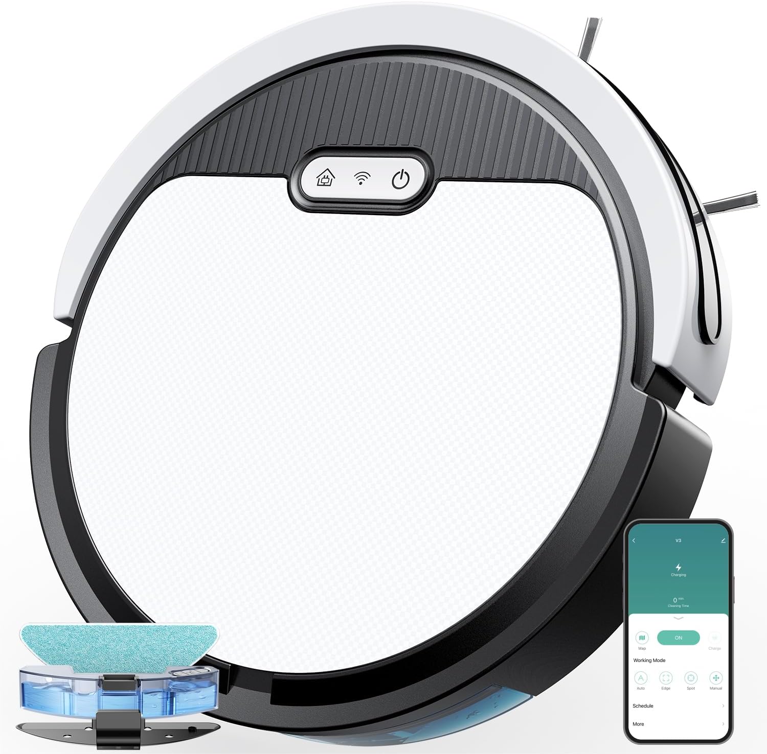 Dyrabitick V3 Robot Vacuum and Mop, 3 in 1 Combo Cleaner for Home with Pet Hair and Hard Floor, 5000Pa Suction, Self-Charging, 120 Mins Run Time,Super Thin Body & Large Dust Box,App + Alexa